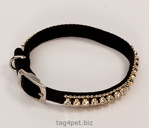 Collar with rhinestones black for dogs and cats S